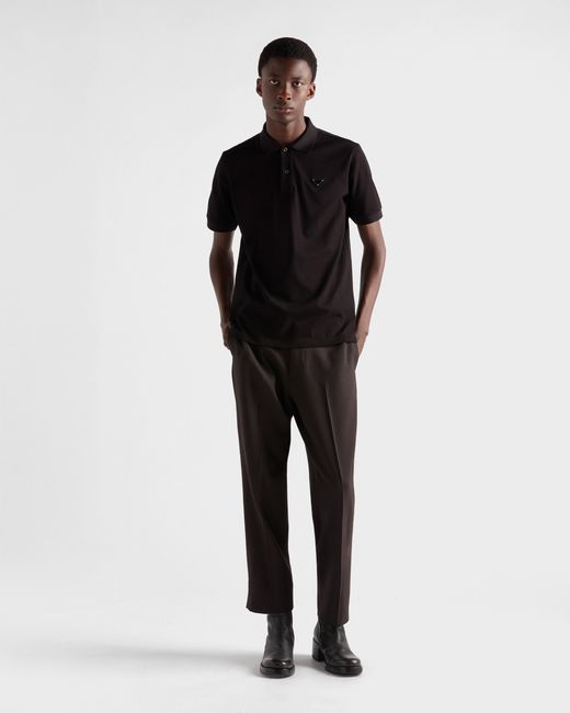 Polo De Algodon Con Logo Prada de hombre de color Black