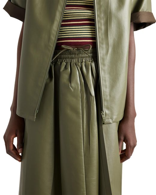 Prada Green Pleated Nappa Leather Skirt