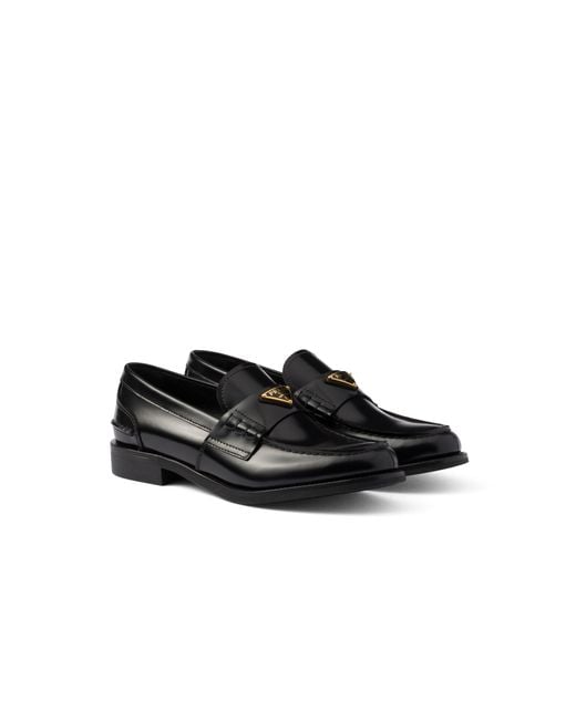Prada Black Brushed Leather Loafers, Size 36