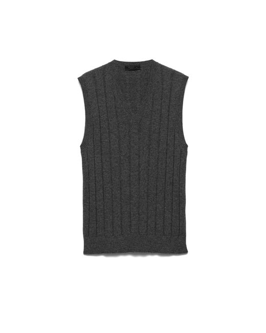 Prada Black Cashmere V-Neck Vest, Slate for men