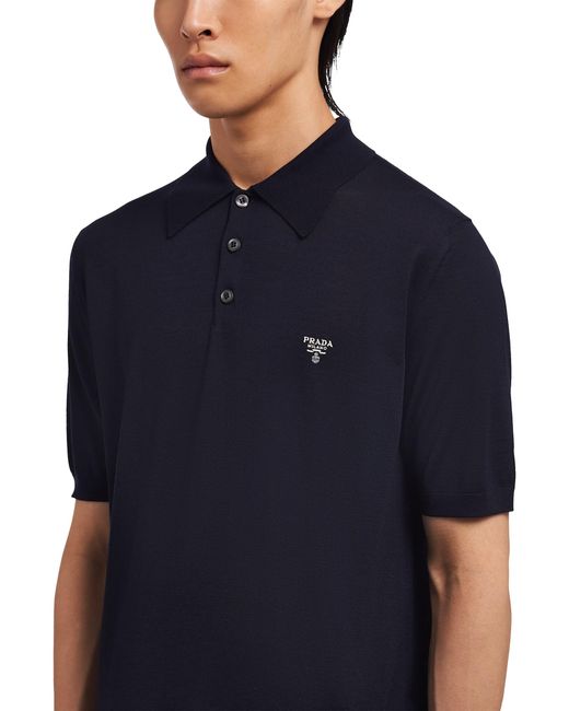 Prada Blue Superfine Wool Polo Shirt for men