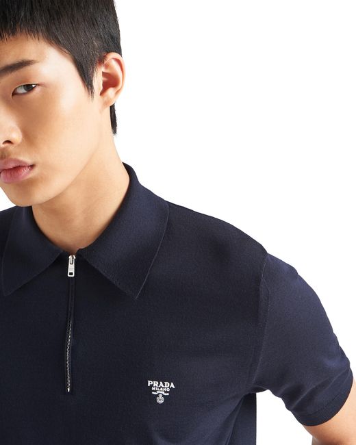 Prada Blue Polo M/C Zip for men