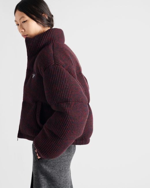 Prada Red Cropped Cashmere And Wool Down Jacket