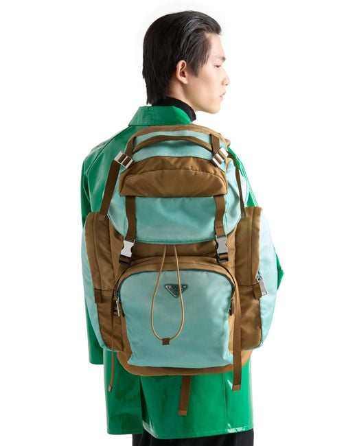 Prada Green Large Re-Nylon And Saffiano Leather Backpack for men