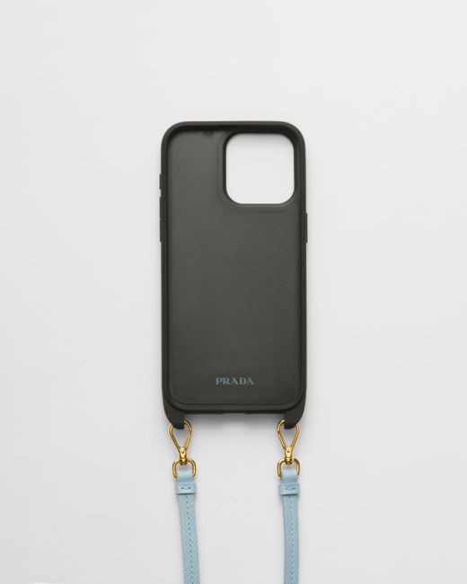 Prada Blue Saffiano Leather Cover For Iphone 15 Pro Max