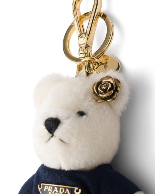 Prada White Teddy Bear Key Ring Charm With Metal Ring