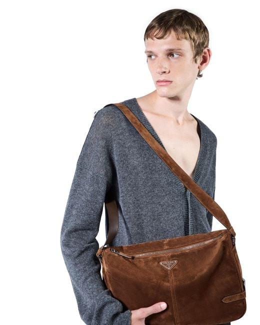 Prada Brown Suede Shoulder Bag for men