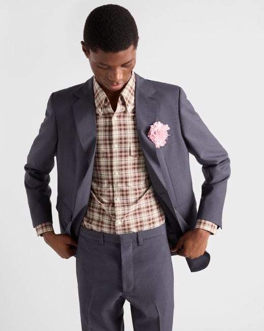 Chemise En Coton À Carreaux Avec Fermeture Boutonnée Prada pour homme en coloris Brown