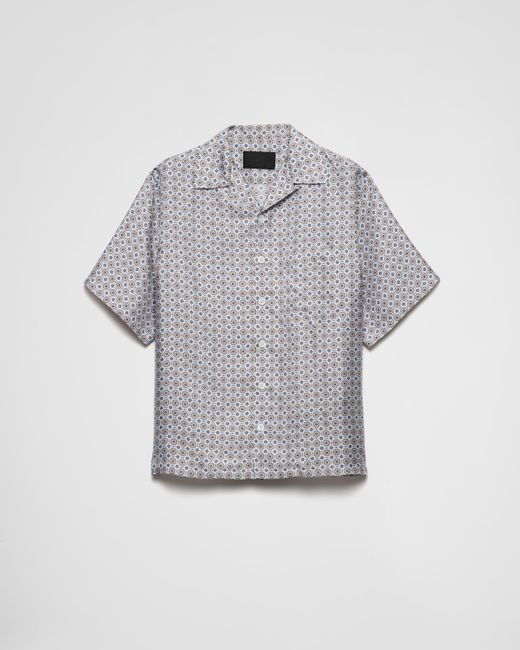 Prada Gray Short-Sleeved Printed Silk Shirt for men