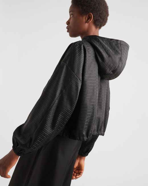 Prada Black Cropped Re-Nylon Hooded Blouson Jacket