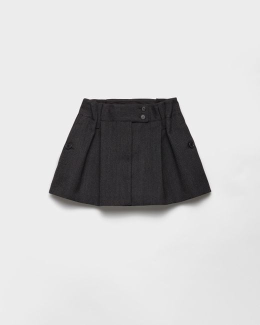 Prada Black Chevron Wool Mini Skirt