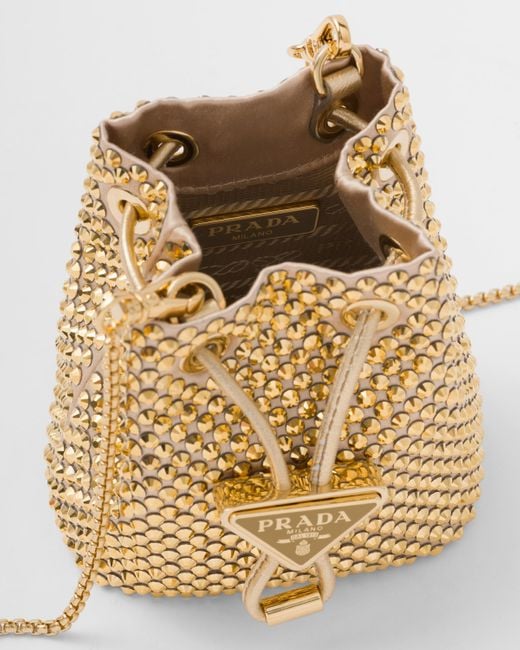 Prada Crystal Embellished Woven Bucket Bag in Metallic Lyst UK