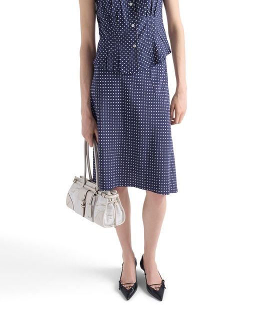 Prada Blue Polka-Dot Marocain Skirt