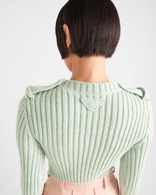 Prada Green Wool And Cashmere Crew-neck Sweater