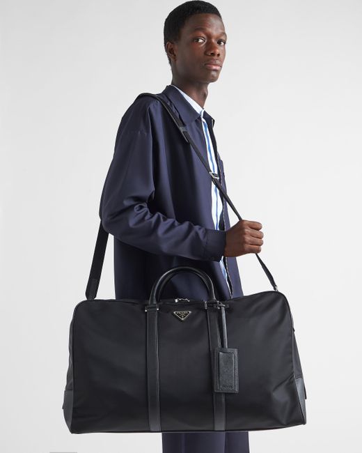 Prada Black Re-nylon And Saffiano Leather Duffle Bag