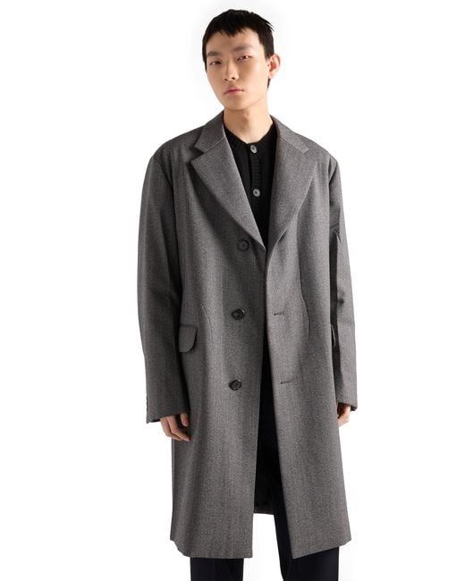 Prada Gray Single-Breasted Wool Coat for men