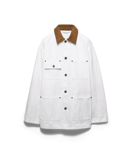 Prada White Leather-Trimmed Canvas Jacket for men