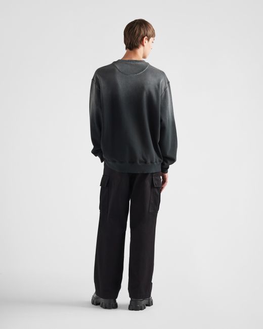 Prada Black Oversized Garment-dyed Cotton Sweatshirt for men