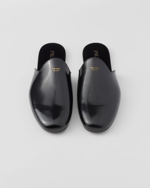 Pantoufles En Cuir Brossé Prada pour homme en coloris Black