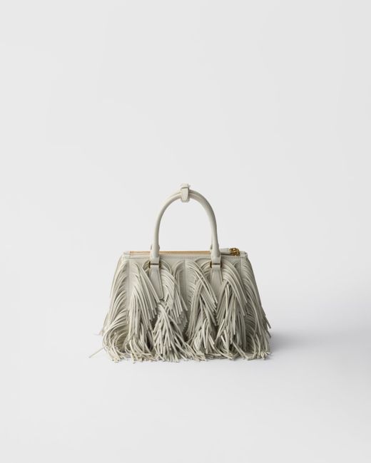 Prada White Galleria Small Leather Bag With Fringe