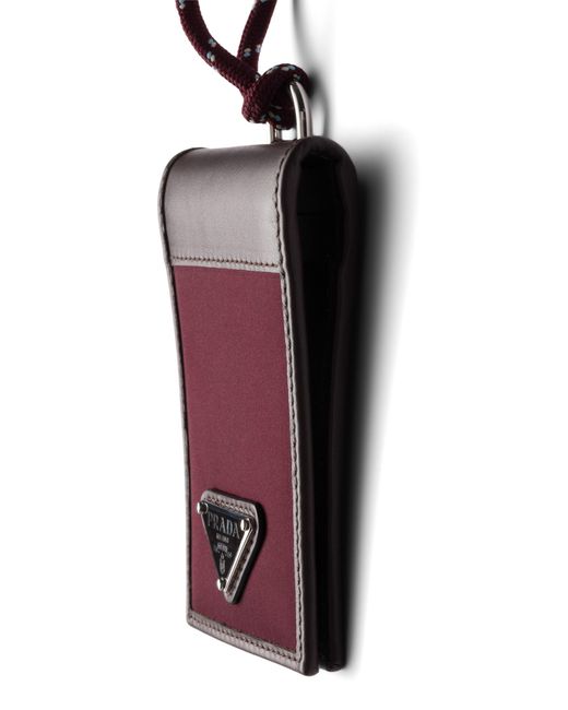 Prada Red Speedrock Re-Nylon And Leather Card Holder With Strap for men