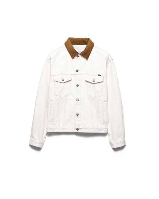 Prada White Old Denim Jacket With Leather Details for men