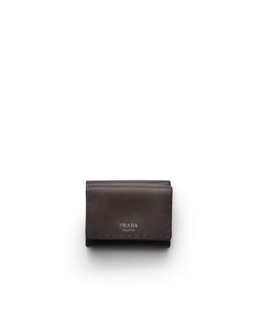 Prada White Small Antiqued Leather Wallet for men