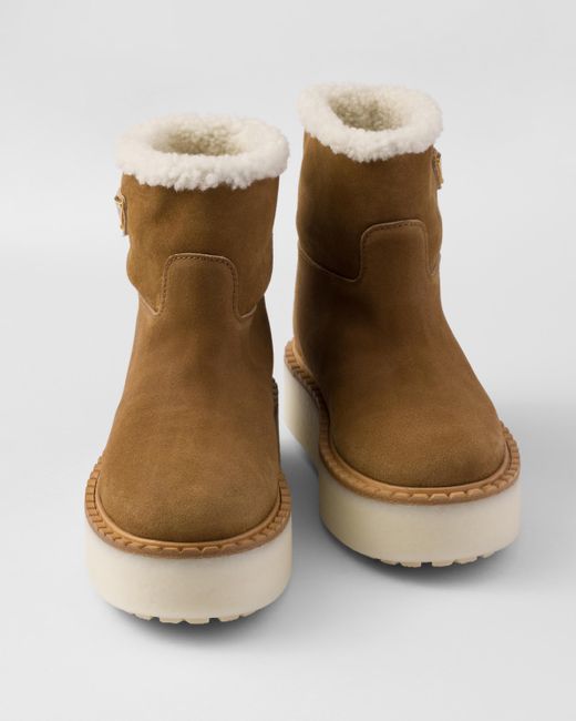 Bottines En Daim Et Shearling Prada en coloris Brown