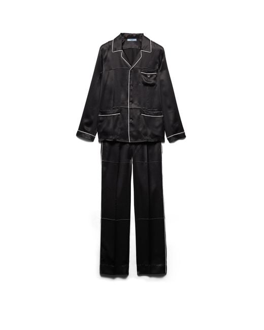 Prada Black Vintage-Look Satin Pajamas