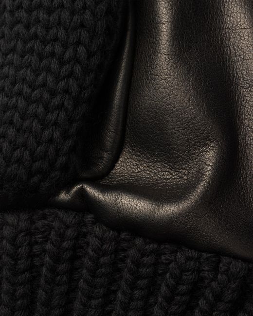 Prada Black Wool And Nappa Leather Gloves, Size 7