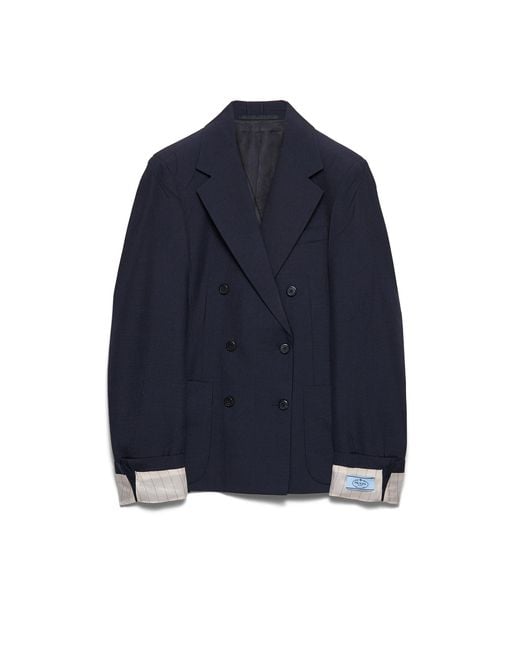 Prada Blue Double-Breasted Kid Mohair Jacket
