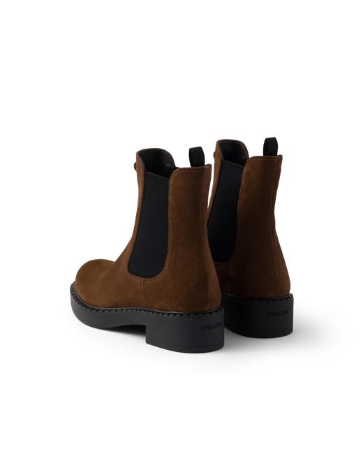 Prada Brown Chocolate Suede Chelsea Boots