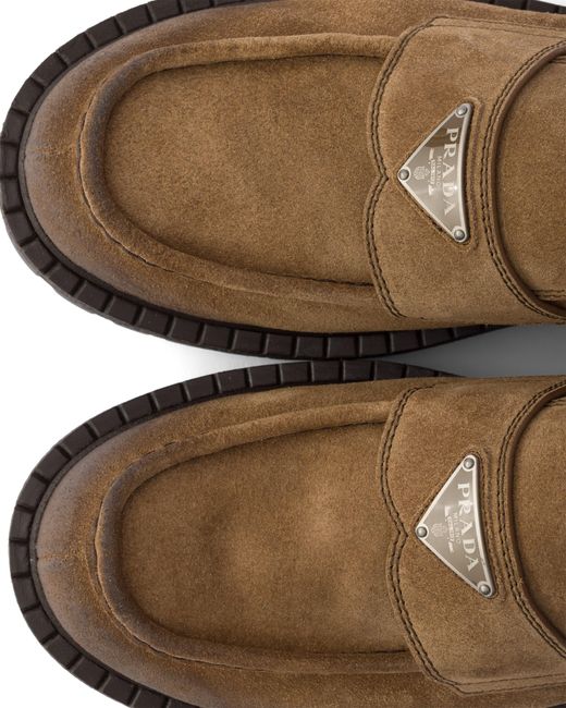 Prada Brown Aged Suede Loafers, Size 5 for men
