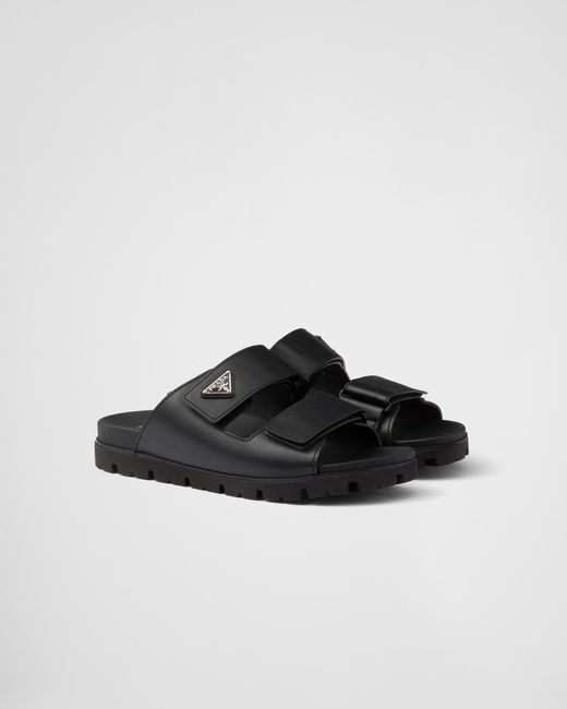 Prada Black Leather Strap Sandals, Size 5 for men