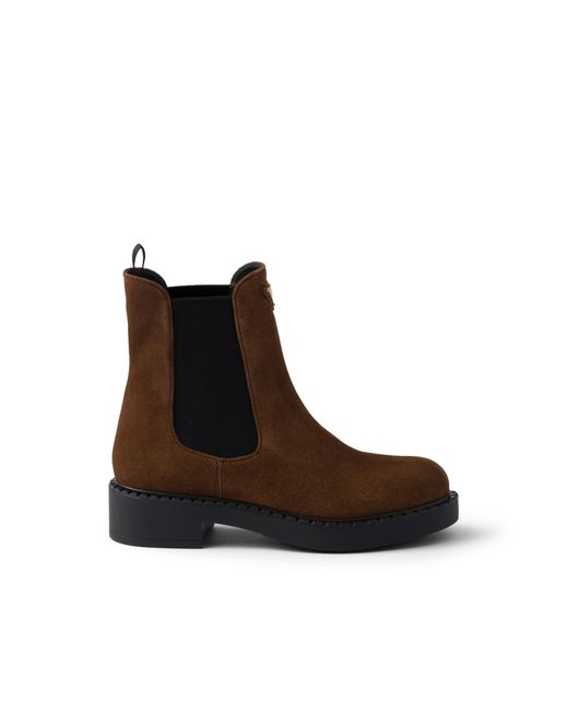 Prada Brown Chocolate Suede Chelsea Boots