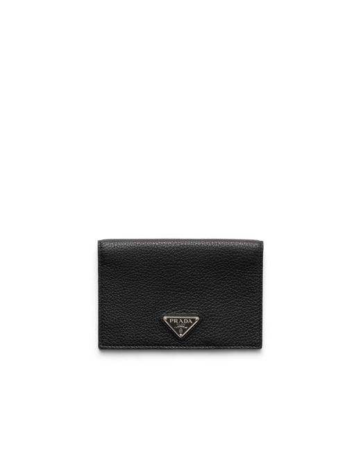 Prada Black Leather Passport Holder for men