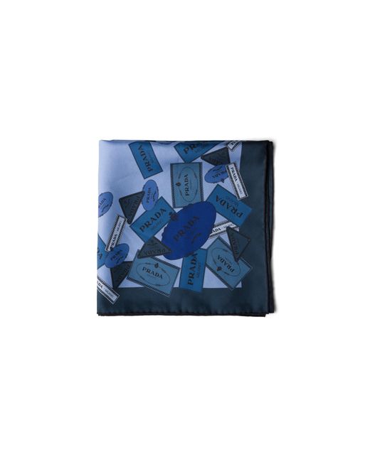 Prada Blue Printed Twill Scarf 55 for men