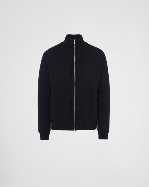 Prada Blue Wool And Cashmere Cardigan for men