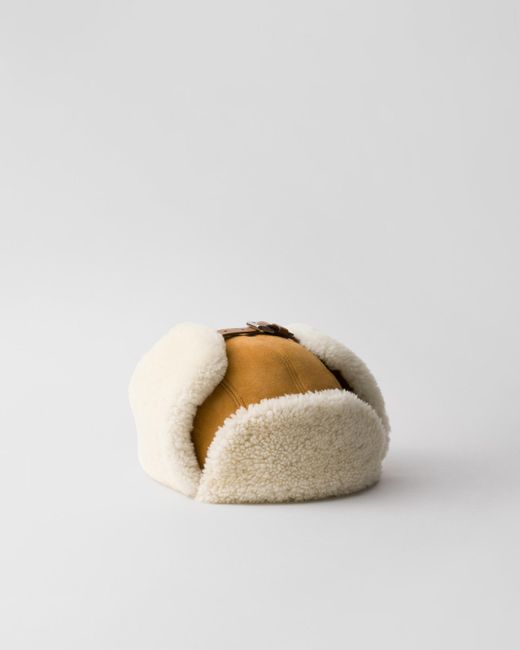 Prada Natural Suede Shearling Trapper Hat for men