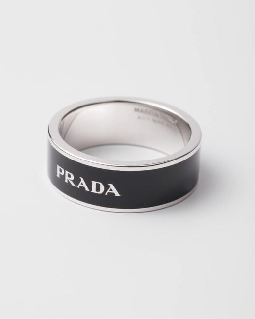 Prada White Enameled Ring for men