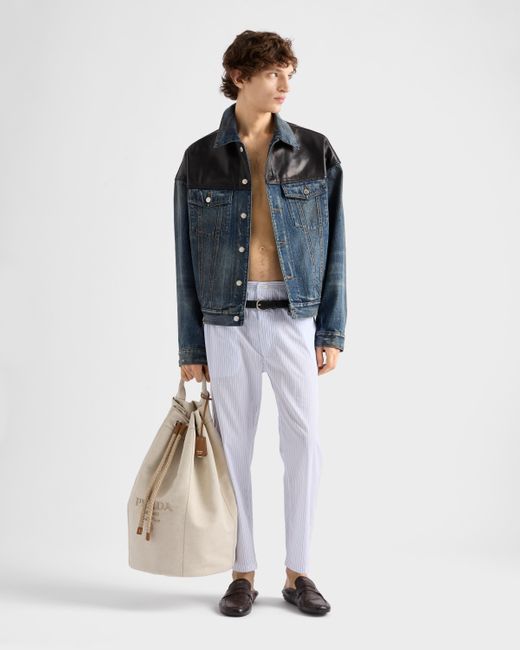 Prada White Striped Poplin Pants for men