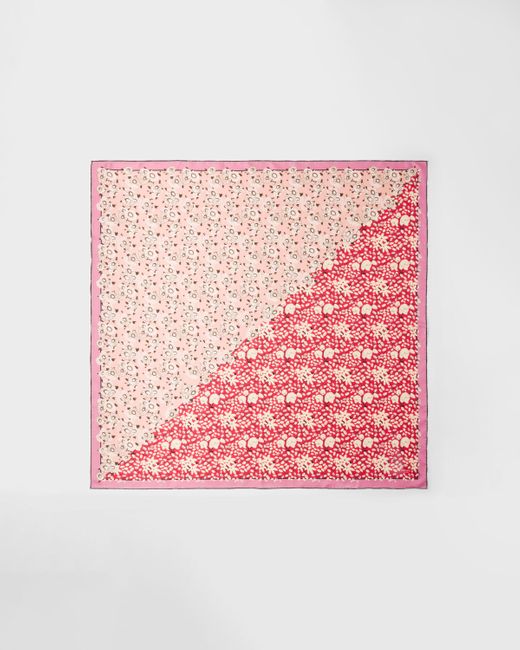 Prada Red Printed Silk Twill Scarf 90 X 90