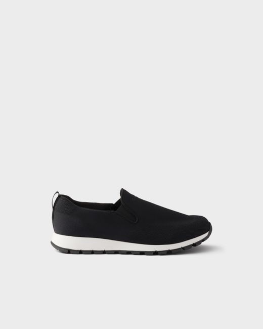 Prada White Stretch Knit Slip-On Sneakers for men
