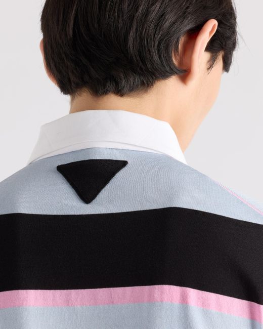 Prada Gestreiftes Poloshirt Aus Seide Und Baumwolle in Black für Herren