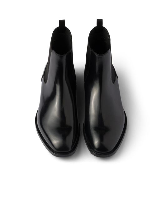 Prada Black Brushed Leather Chelsea Boots, Size 5,5 for men