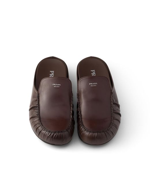 Prada Brown Leather Mules, Size 5 for men