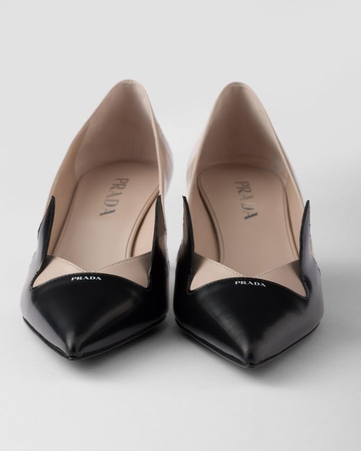 Prada White Two-Tone Brushed Leather Pumps