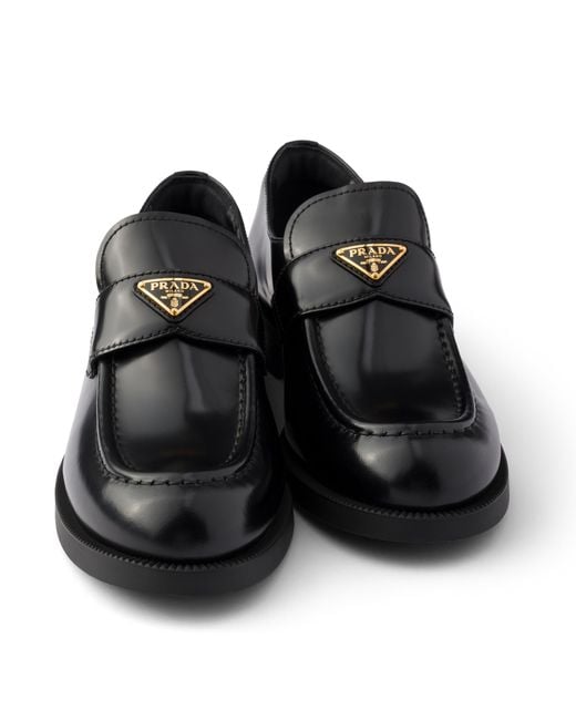 Prada Black Brushed Leather Loafers