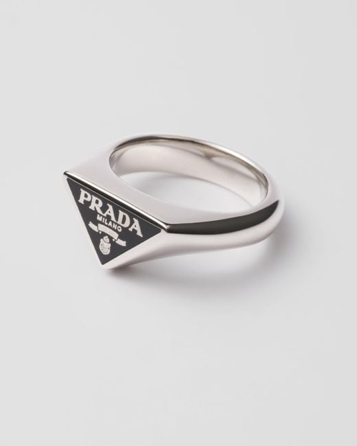 Prada White Enameled Ring for men