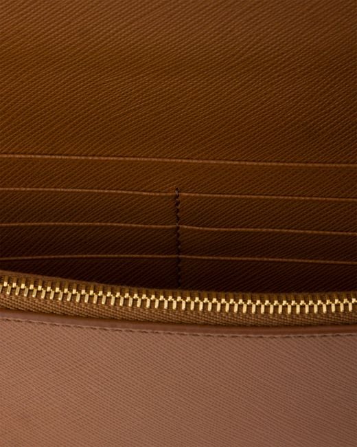 Prada Brown Saffiano Leather Wallet With Shoulder Strap